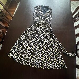 Tommy Hilfiger Black Polka Dot Faux Wrap Sleeveless Dress